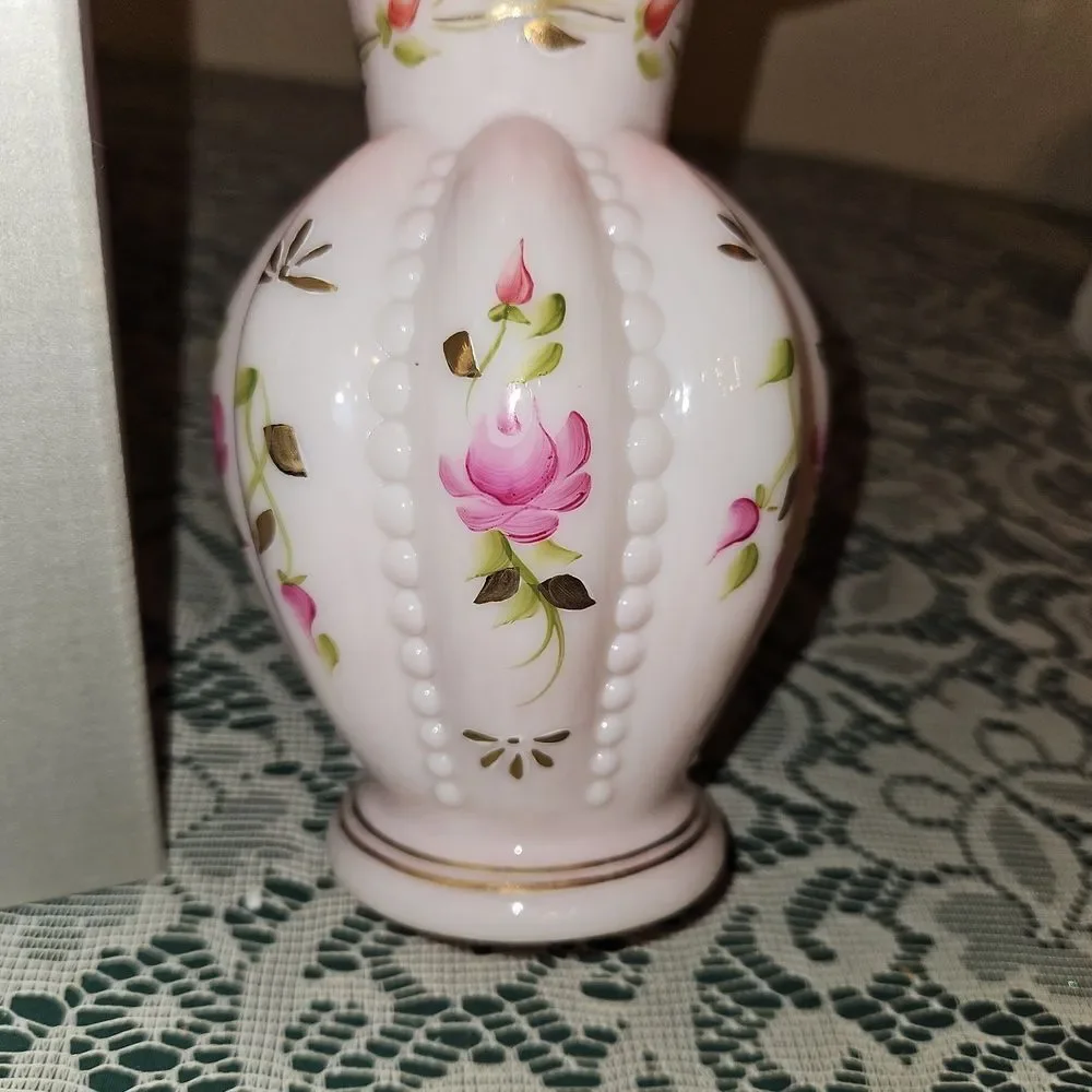 Fenton Rosalene Charleton Collection Hand Painted Beaded Melon Vase
